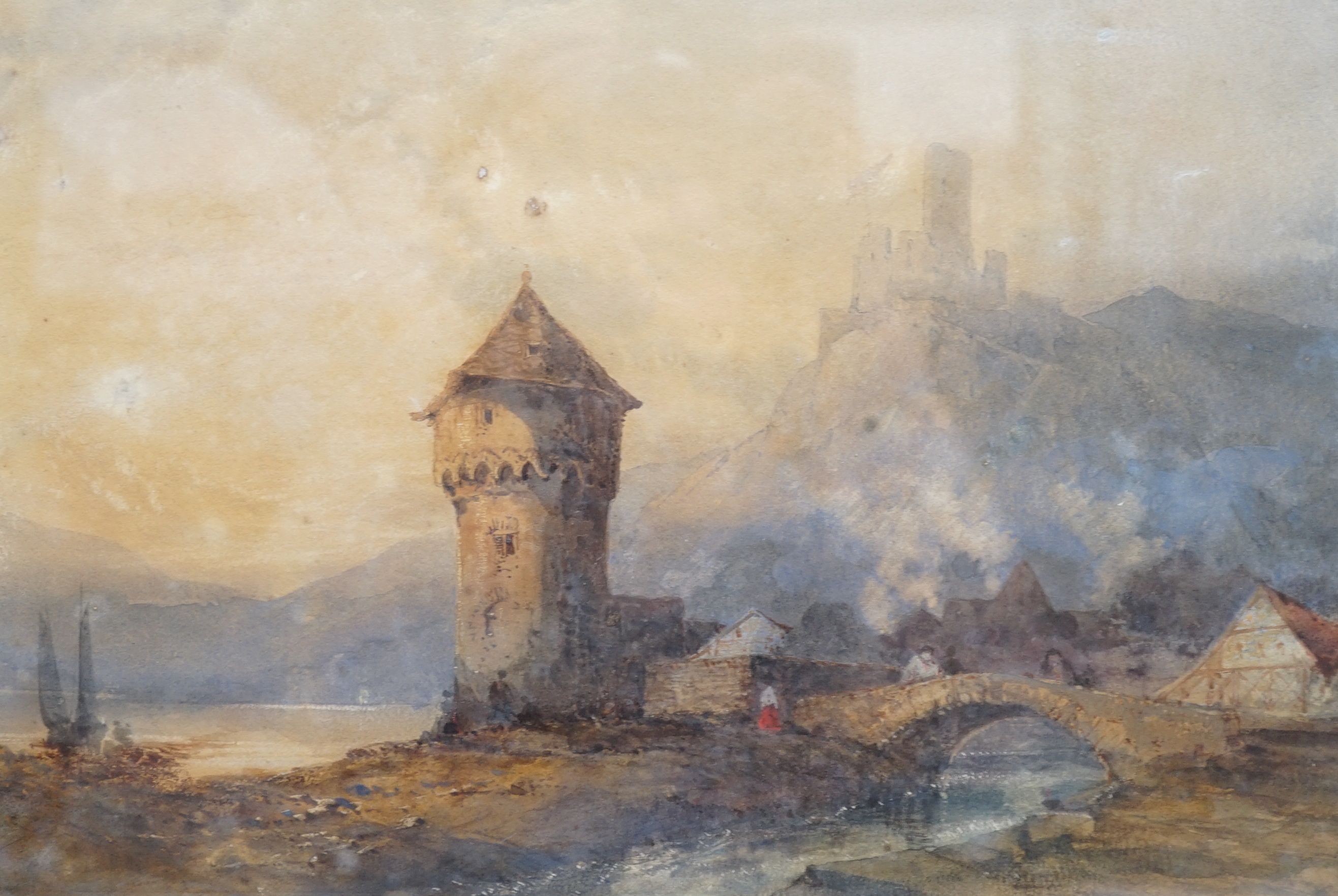 Thomas Miles Richardson, Snr (1784-1848), Katz Castle on the Rhine, watercolour, signed, 23.5 x 34.25cm